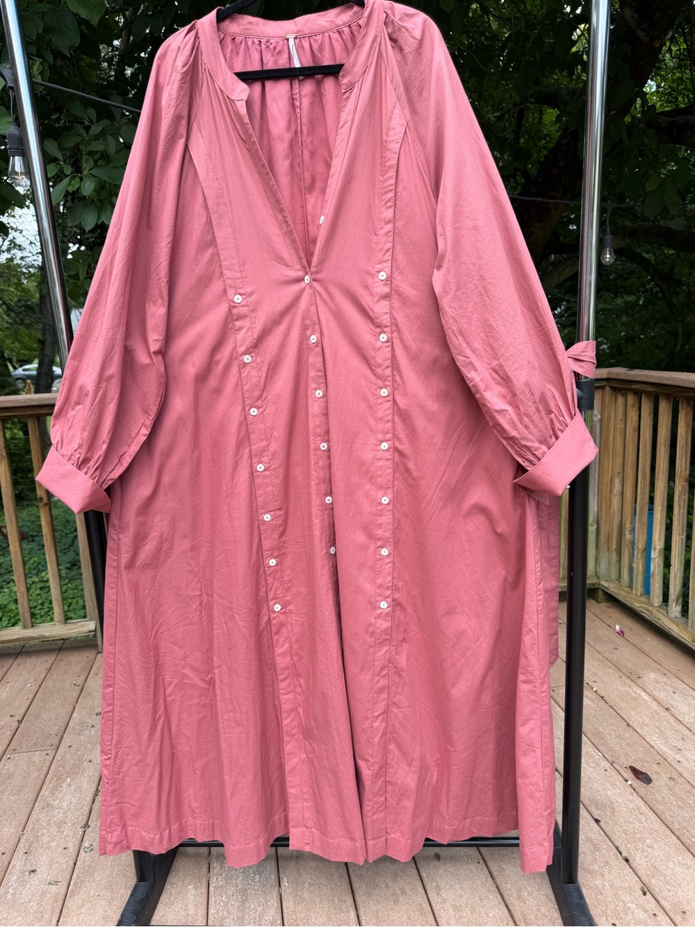 Free People Rose Pink Button Front Belted Maxi Shirt Dress XL  With Pockets. - Picture 4 of 8